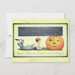 Vintager Junge spricht mit Jack-o-Lantern Hallowee Postkarte