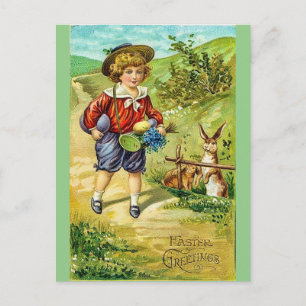 Vintager Junge und Ostern Gruß Postkarte