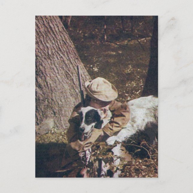 Vintager Junge und sein Jagdhund Postkarte (Vorderseite)