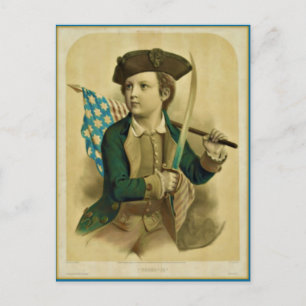Vintager junger Junge mit Flag & Säbelpostkarte Postkarte