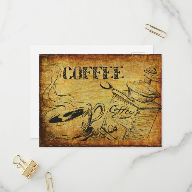 Vintager Kaffee-Cup Einladungspostkarte (Vorderseite/Rückseite Beispiel)