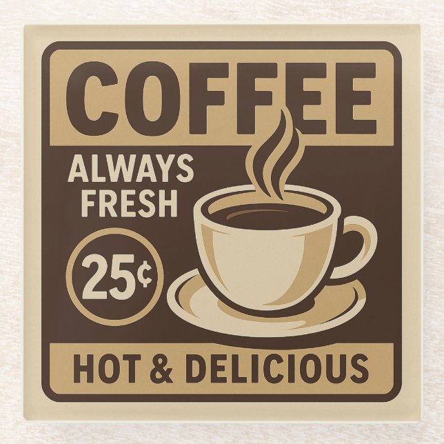 Vintager Kaffee-Shop Glas-Untersetzer Glasuntersetzer (Vorderseite)