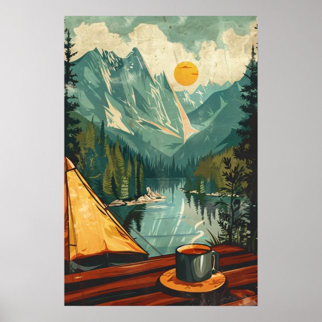 Vintager Kaffee und Camping Poster (Vorne)