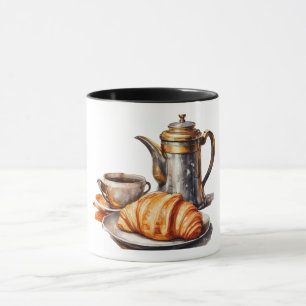 Vintager Kaffee und Croissant Tasse