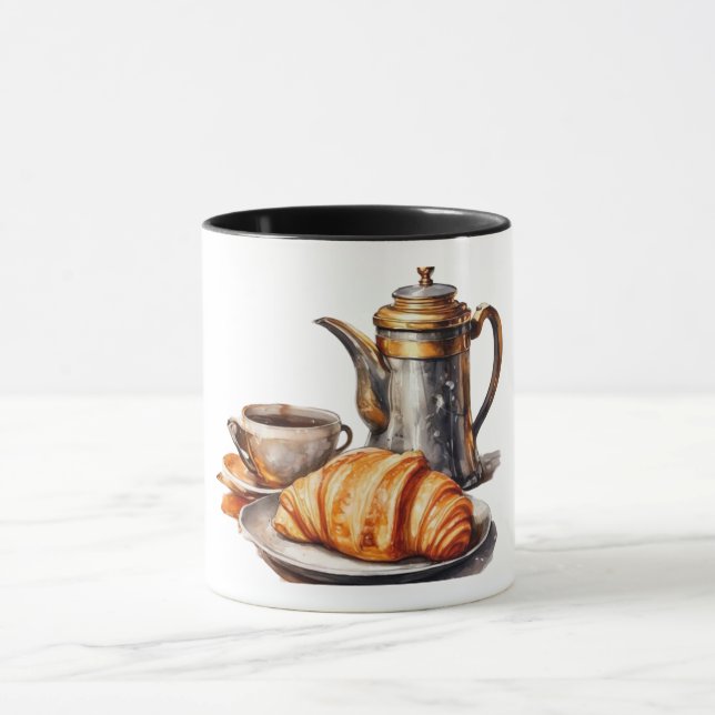Vintager Kaffee und Croissant Tasse (Zentrum)
