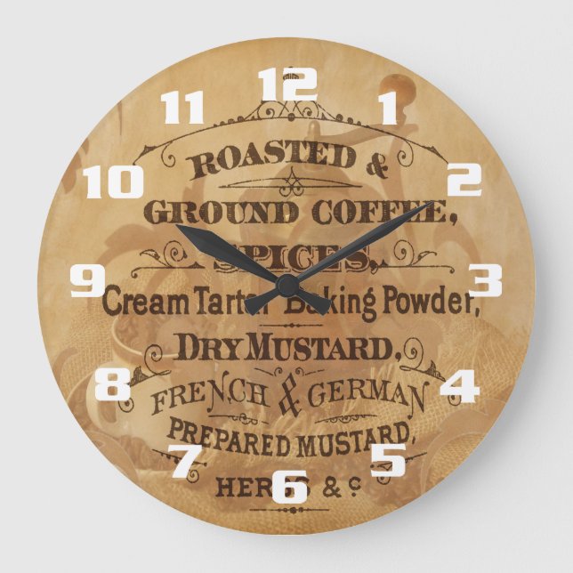 Vintager Kaffee und Gewürze Rustikale, einzigartig Große Wanduhr (Vorderseite)