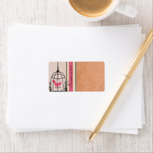 Vintager Käfig Rosa Bird & Coral Damask Punkte Adressaufkleber