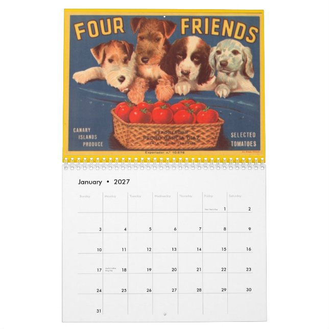 Vintager Kalender, Beschriftungskalender Kalender (Jan 2027)