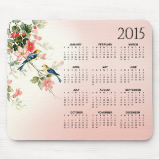 Vintager Kalender der Liebe-Vogel-2015 erröten Mousepad