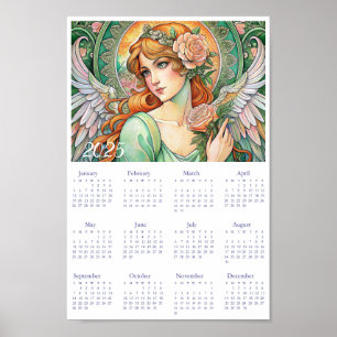 Vintager Kalender Engel Art Deco 2025. Poster