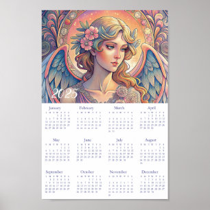Vintager Kalender Engel Art Deco 2025. Poster