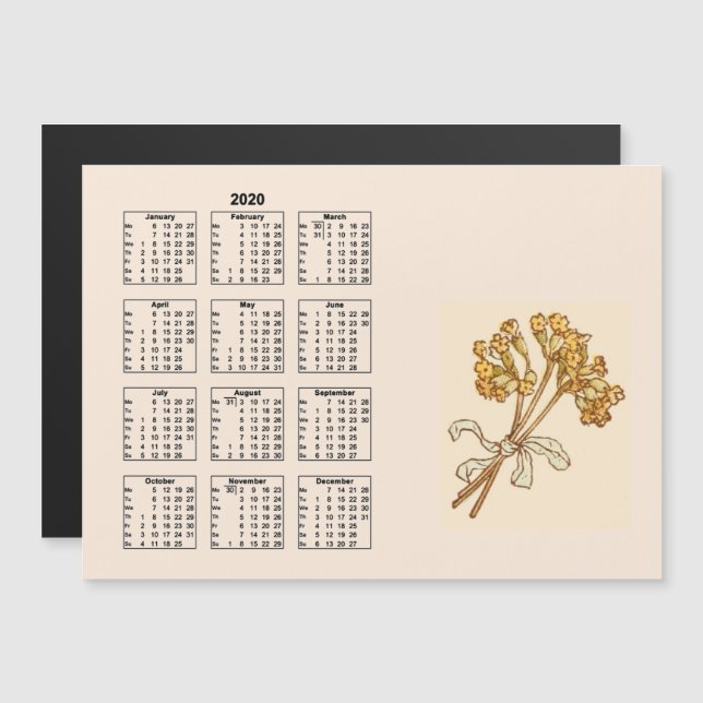 Vintager Kalender Volljährig 2020 Naturflora #10 Magnetkarte (Vorne/Hinten)