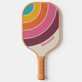 Vintager Kandy-Regenbogen-Kreis Streifen mit Name Pickleball Schläger