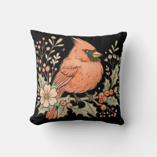 Vintager Kardinal mit dem Winter Florals Kissen