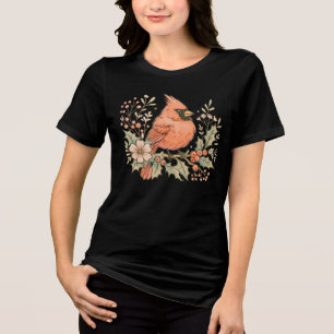 Vintager Kardinal mit dem Winter Florals Tri-Blend Shirt
