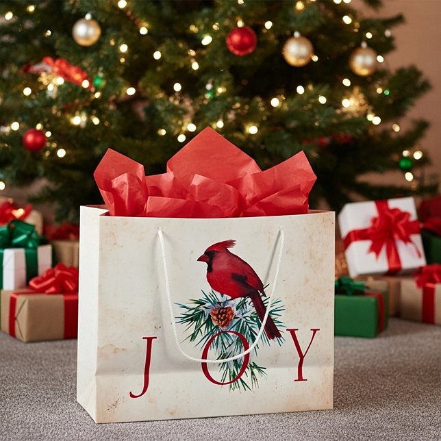 Vintager Kardinal Weihnachtsfeiertag Große Geschenktüte (Von Creator hochgeladen)