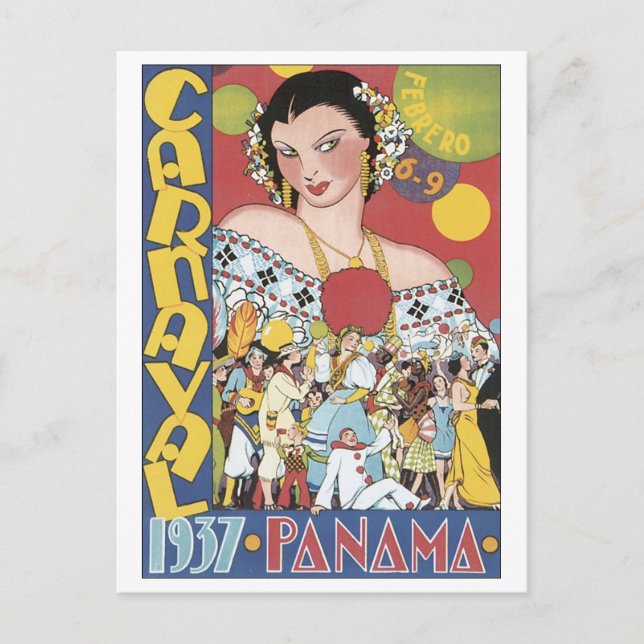 Vintager Karneval 1937 Panama Reiseplakat Postkarte (Vorderseite)