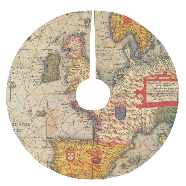 Vintager Karten-Druck Polyester Weihnachtsbaumdecke (Vorderseite)