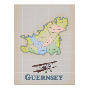 Vintager Kartenausdruck von Guernsey Poster