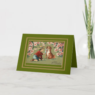 Vintager Kartenjunge und Hund Geburtstagsgruß Karte