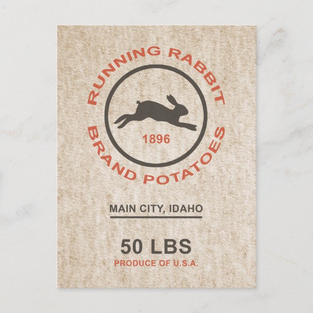 Vintager Kartoffelsack Postkarte (Vorderseite)
