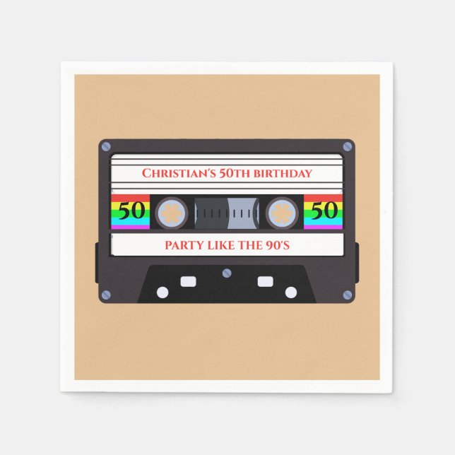 Vintager KassettenGeburtstag Serviette (Vorderseite)