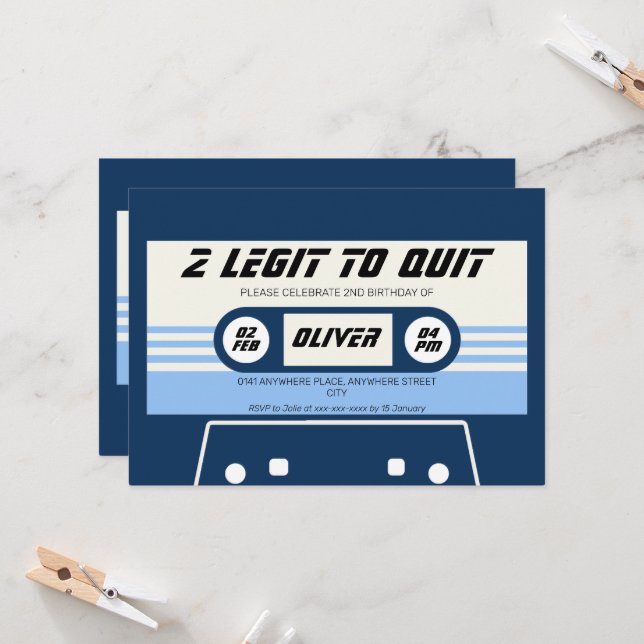 Vintager Kassettenjunge zum zweiten Geburtstag Einladung (Vorderseite/Rückseite Beispiel)