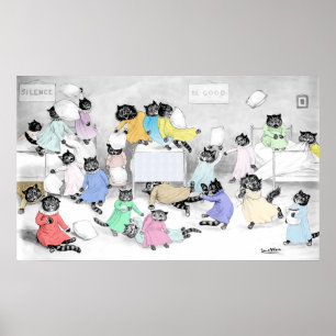 Vintager Katzen-Kissen-Kampf-Plakat-Druck Louis Poster