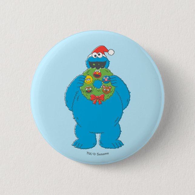 Vintager Keksmonster Weihnachtskranz Button (Vorderseite)