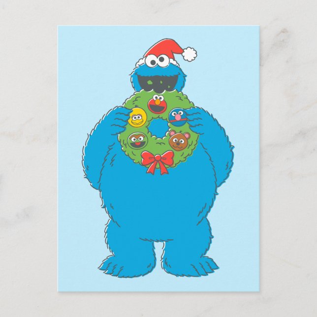 Vintager Keksmonster Weihnachtskranz Postkarte (Vorderseite)