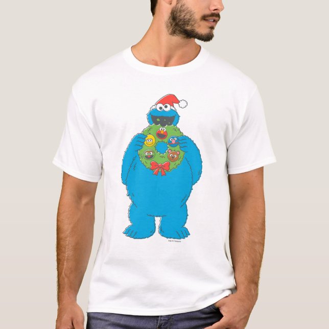 Vintager Keksmonster Weihnachtskranz T-Shirt (Vorderseite)