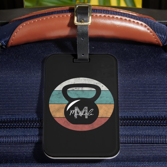 Vintager kettlebell benutzerdefinierter Monogrammn Gepäckanhänger (Vorderseite Insitu 2)