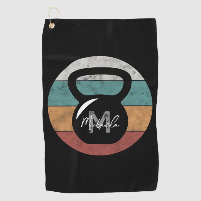 Vintager kettlebell benutzerdefinierter Monogrammn Golfhandtuch (Vorderseite)