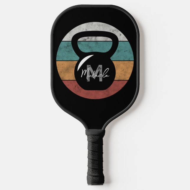 Vintager kettlebell benutzerdefinierter Monogrammn Pickleball Schläger (Vorderseite)