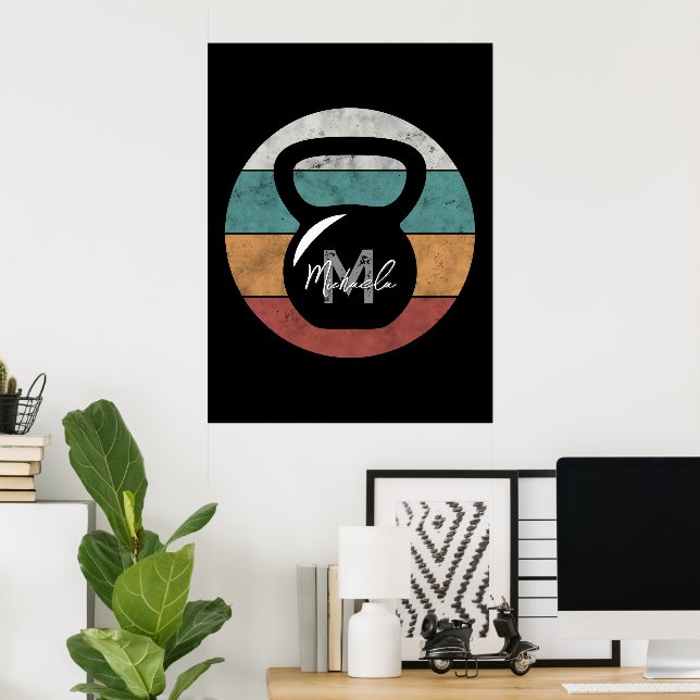 Vintager kettlebell benutzerdefinierter Monogrammn Poster (Heimbüro)