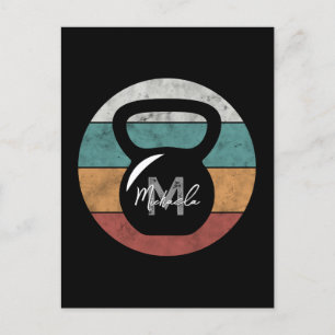 Vintager kettlebell benutzerdefinierter Monogrammn Postkarte