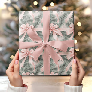 Vintager Kiefernbaum mit Pastel Pink Bow Elegant Geschenkpapier