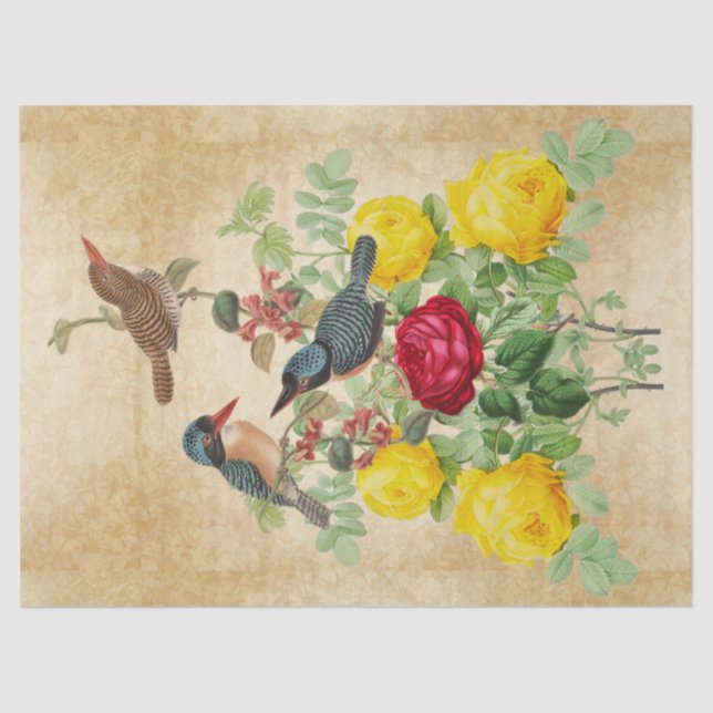 Vintager Kingfisher-Vogel- und Rose-Gewebepapier Seidenpapier (Vorderseite)