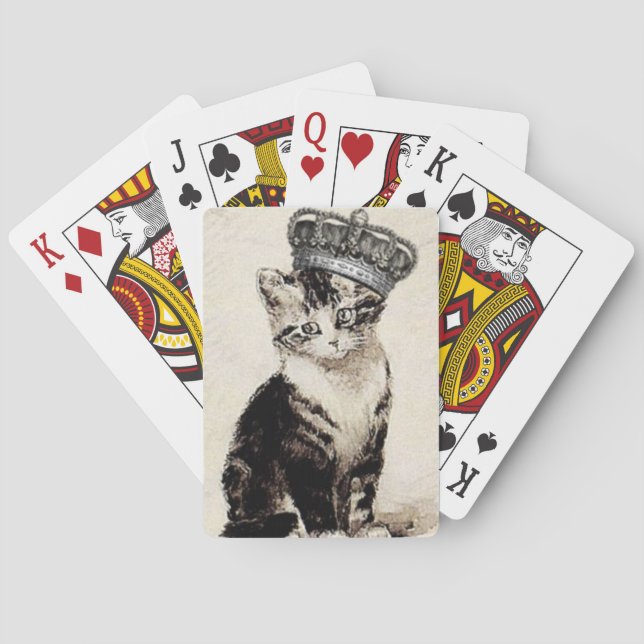 Vintager Kitty mit Kronen-Spielkarten Spielkarten (Rückseite)