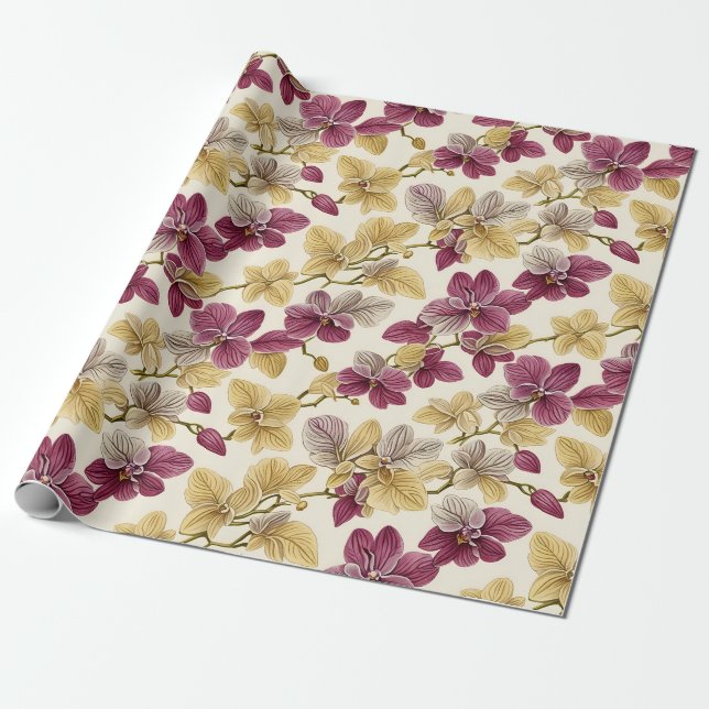 Vintager Klassiker Lila Beige Orchideenflora Geschenkpapier (Ungerollt)
