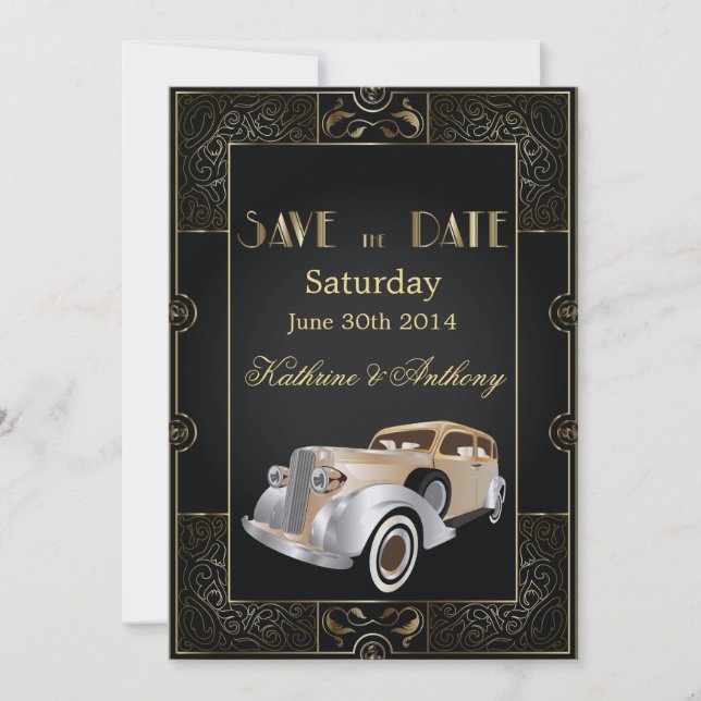 Vintager klassischer Gatsby-Stil Save the Date (Vorderseite)