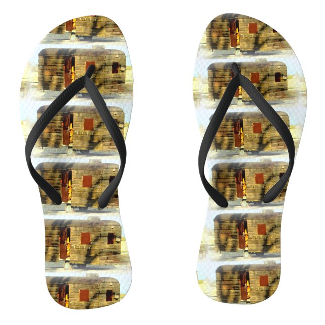 Vintager, klassischer, verwitterter Holzwagen Flip Flops (Fußbett)