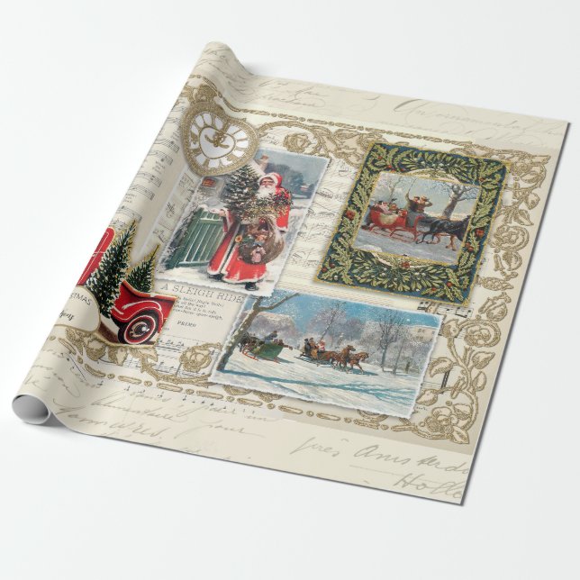 Vintager Klassischer Weihnachtsmann Roter Lkw Schl Geschenkpapier (Ungerollt)