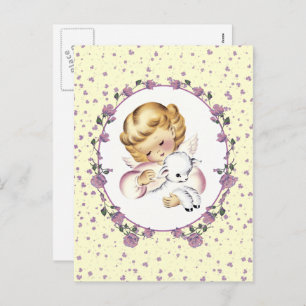 Vintager Kleiner Engel mit Lamm Ostern Feiertagspostkarte
