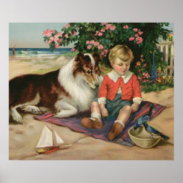 Vintager kleiner Junge, Collie und Bluebirds Poste Poster