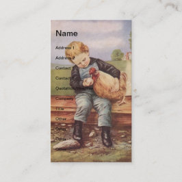 Vintager kleiner Junge und Hühner Visitenkarte
