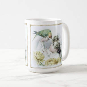 Vintager Kleiner Junge und Papagei Kaffeetasse