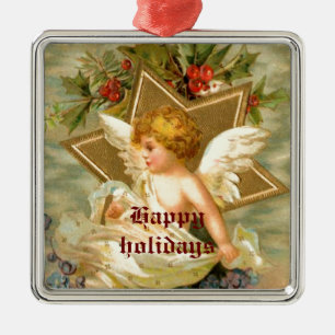 Vintager kleiner niedlicher Weihnachtsgel und Ster Silbernes Ornament
