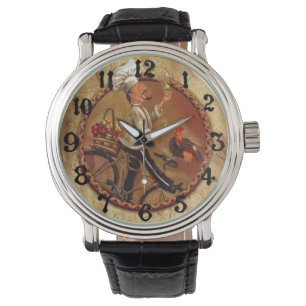 Vintager Koch mit Obstkorb Armbanduhr