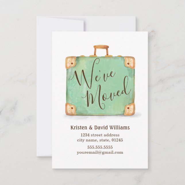 Vintager Koffer Wir haben uns bewegt Ankündigung (Vorderseite)
